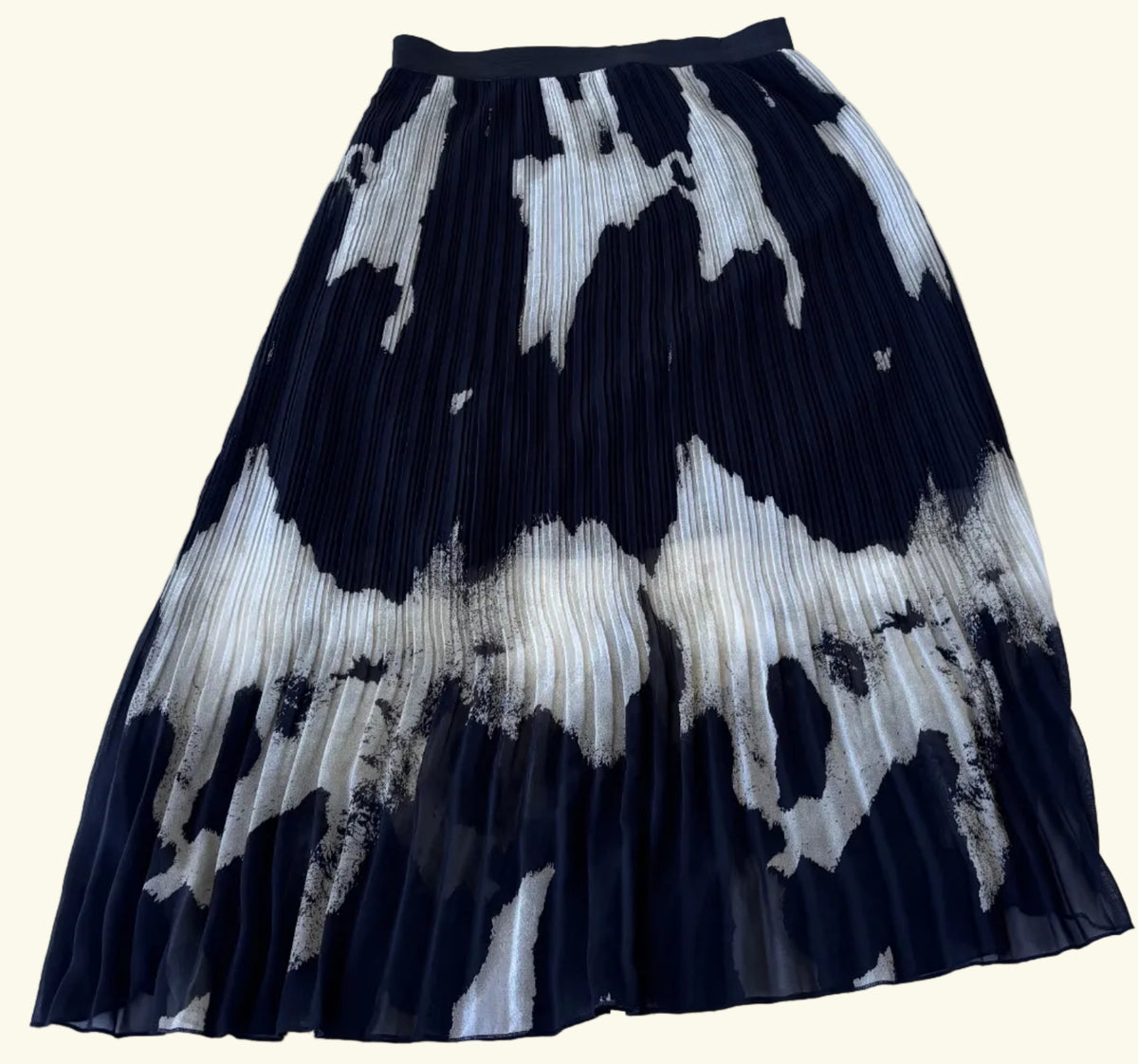 Kenar Black and Ivory Pleated Midi Skirt, M