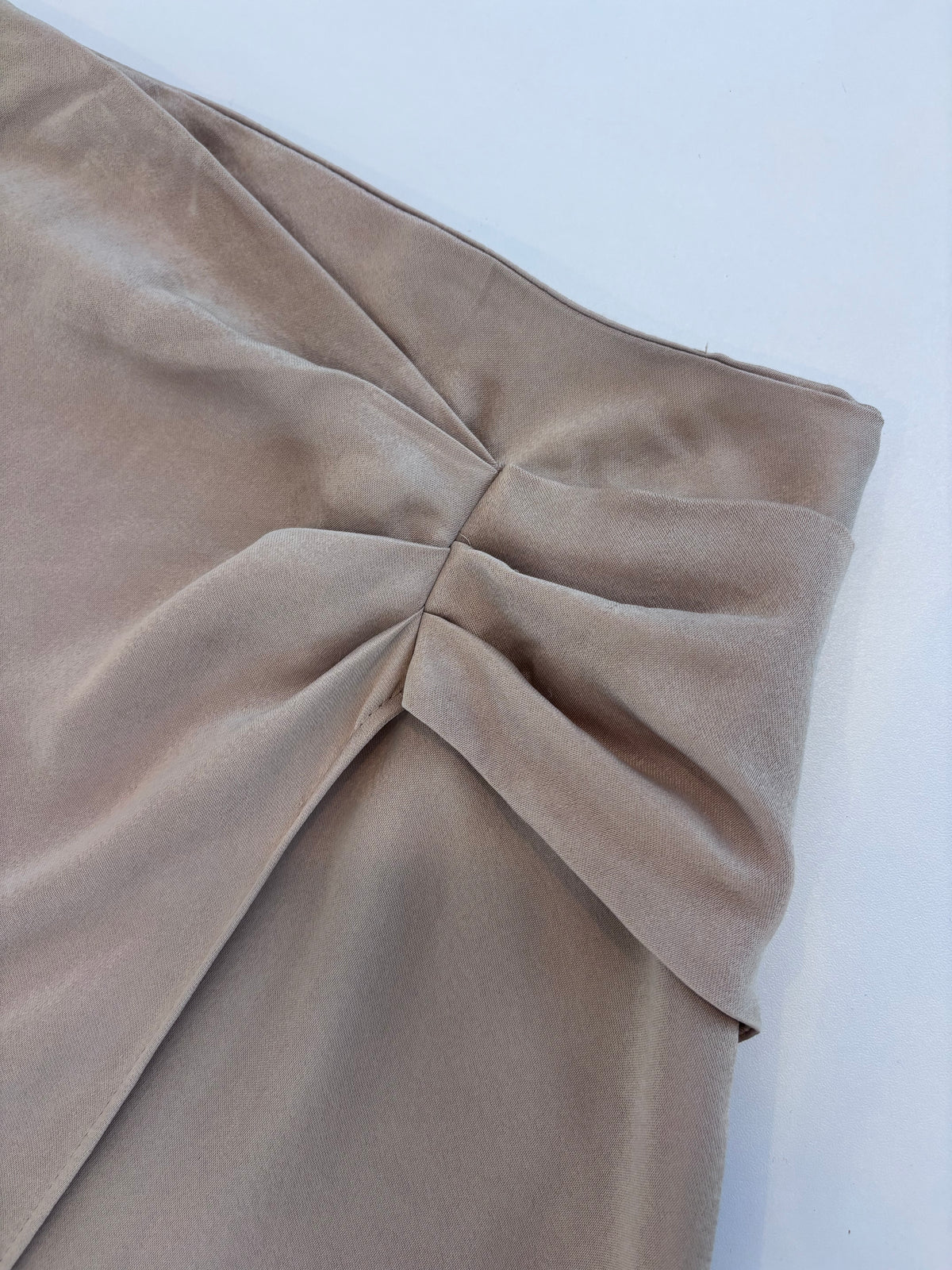 Zara Champagne Satin Knotted Midi Skirt, M