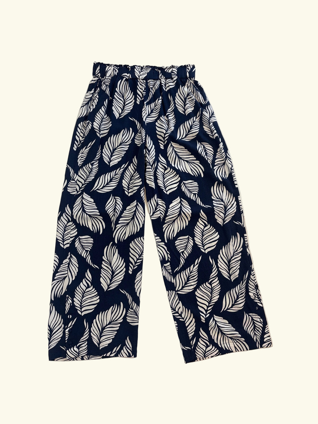 Tribal Navy Leaf-Print Pull-On Ankle Pants, P/S