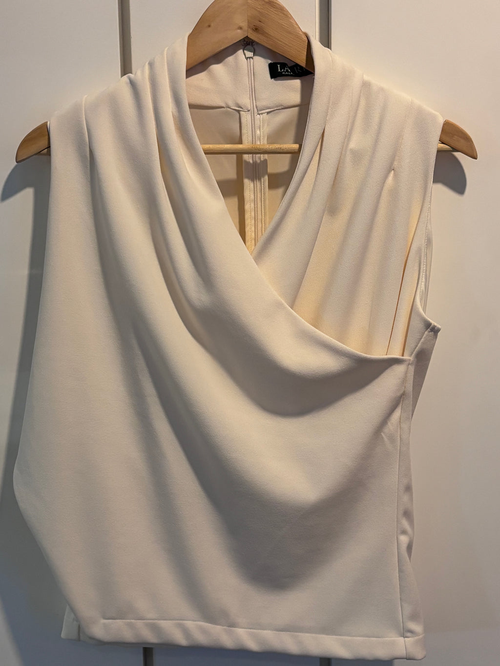 Lauren Ralph Lauren Ivory Draped Cowl-Neck Top, M