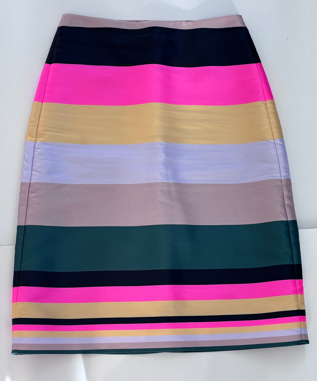 J.Crew Multicolour Striped Satin Pencil Skirt, 0
