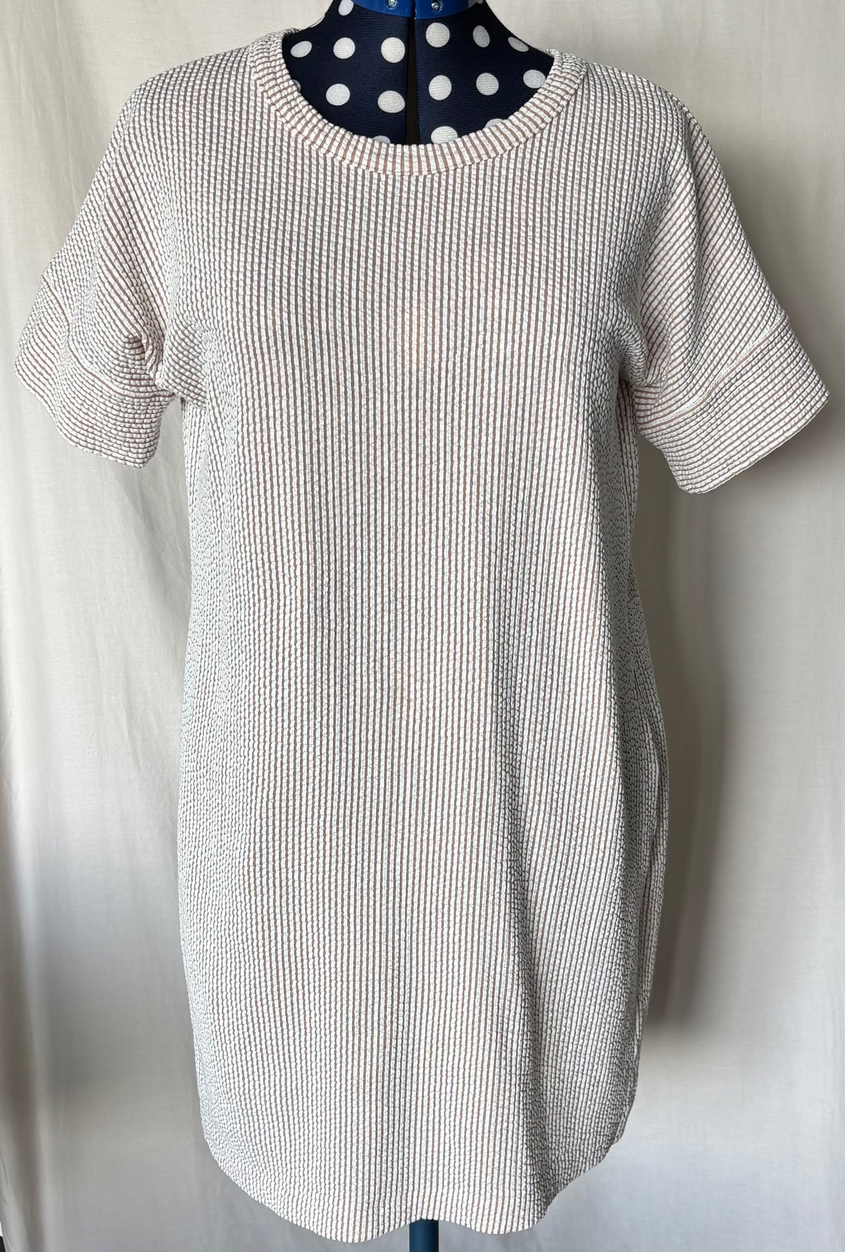 Club Monaco White and Khaki Textured Stripe Dress, M