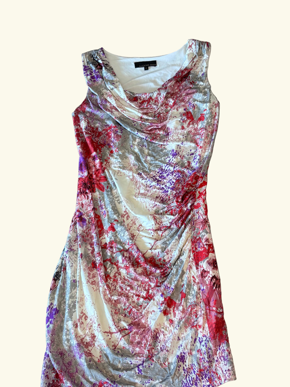 Lucian Matis Draped Floral Midi Dress, M