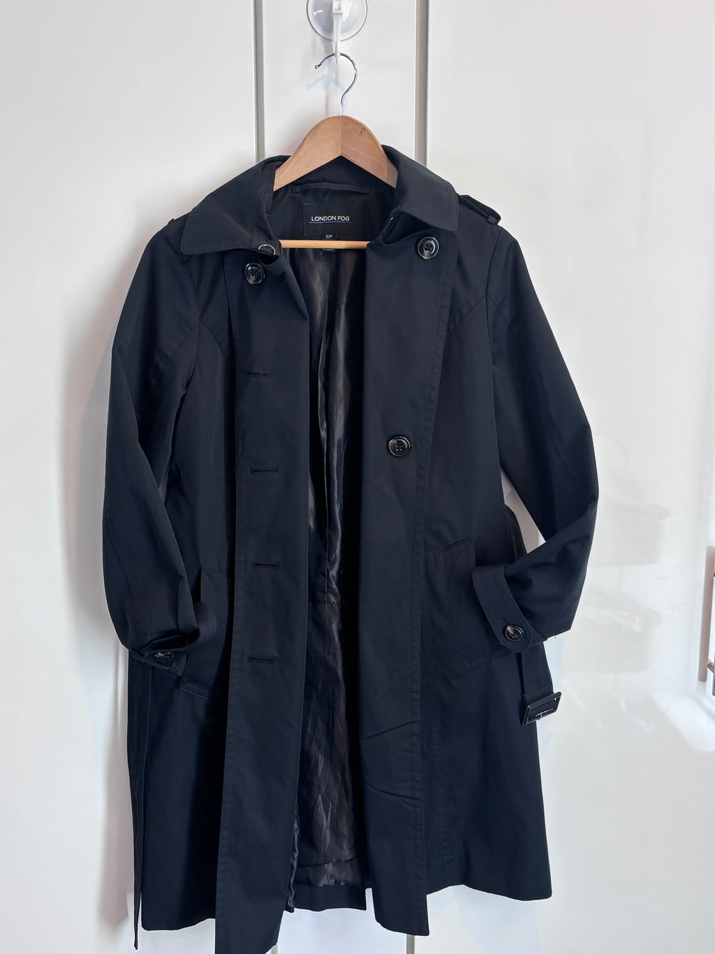 London Fog Black Double-Breasted Trench Coat, S/P