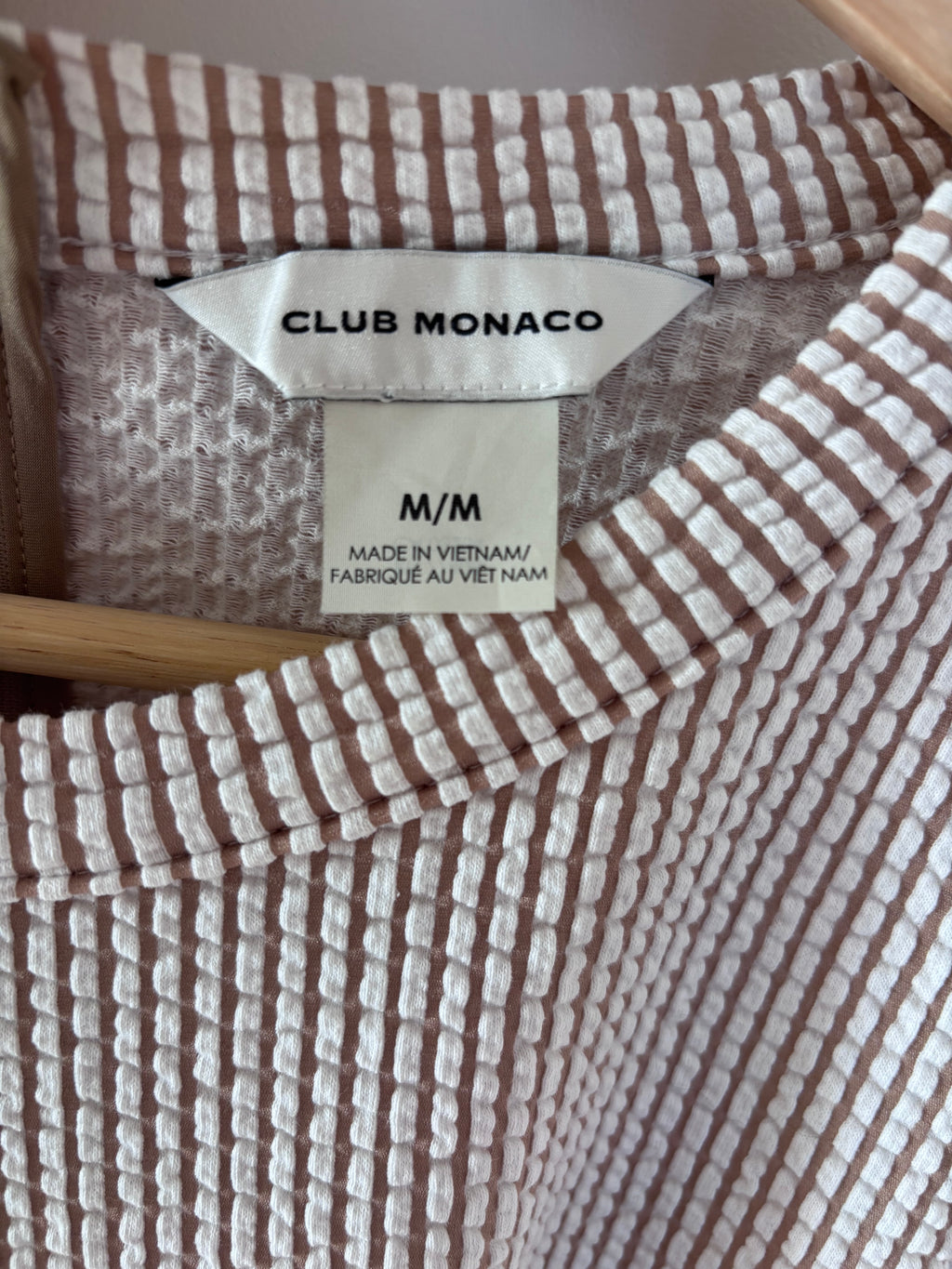 Club Monaco White and Khaki Textured Stripe Dress, M