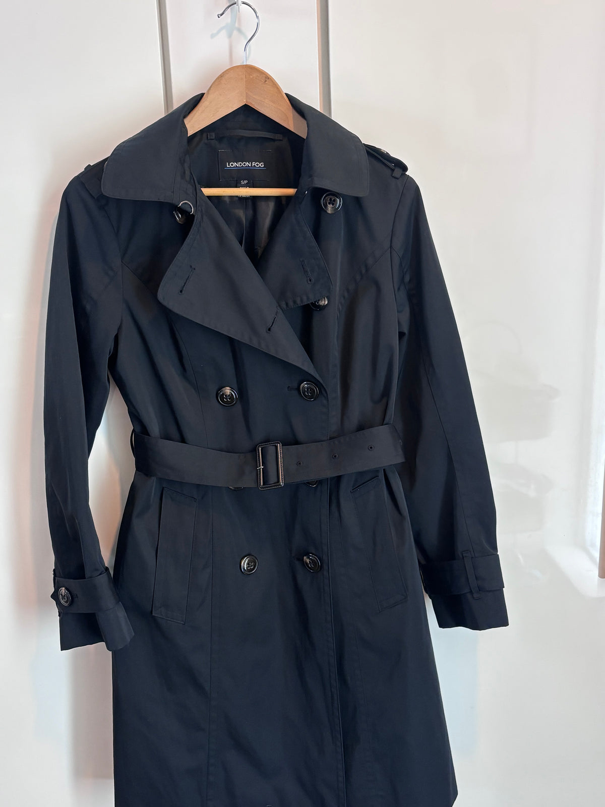 London Fog Black Double-Breasted Trench Coat, S/P
