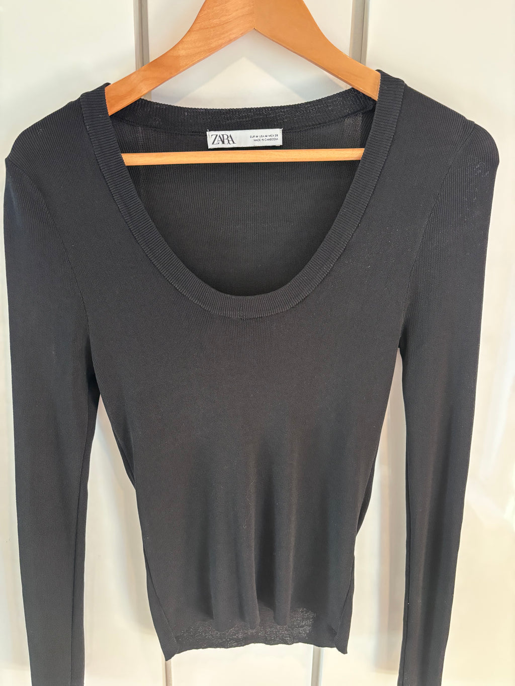 Zara Black Semi-Sheer Fine-Knit Top, M