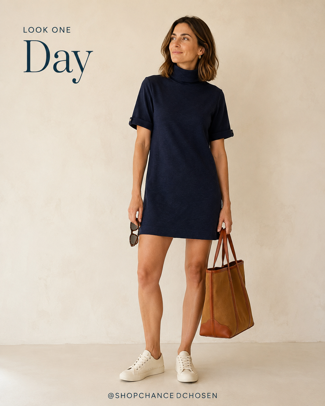 Sessùn Navy Mock-Neck T-Shirt Dress, S