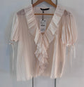 Zara Ivory Plissé Ruffle Blouse, M