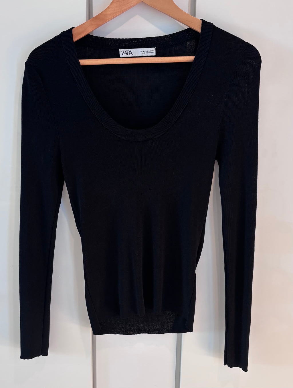 Zara Black Semi-Sheer Fine-Knit Top, M