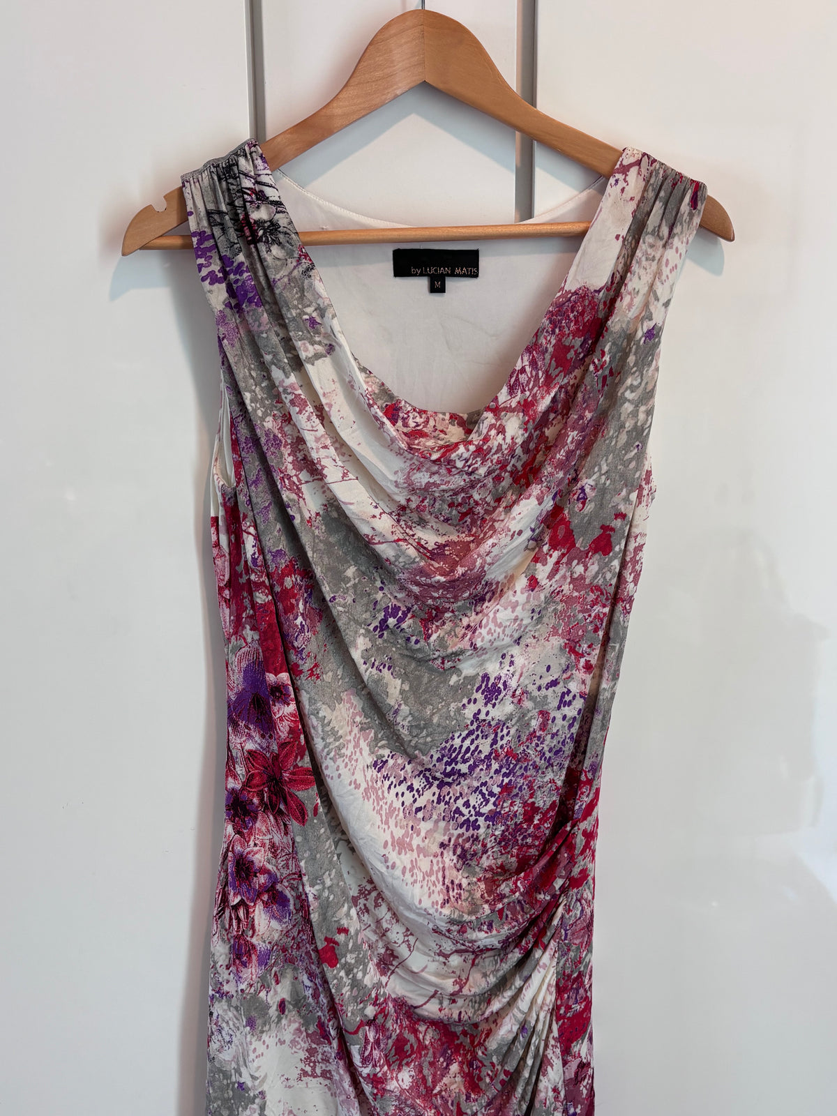 Lucian Matis Draped Floral Midi Dress, M