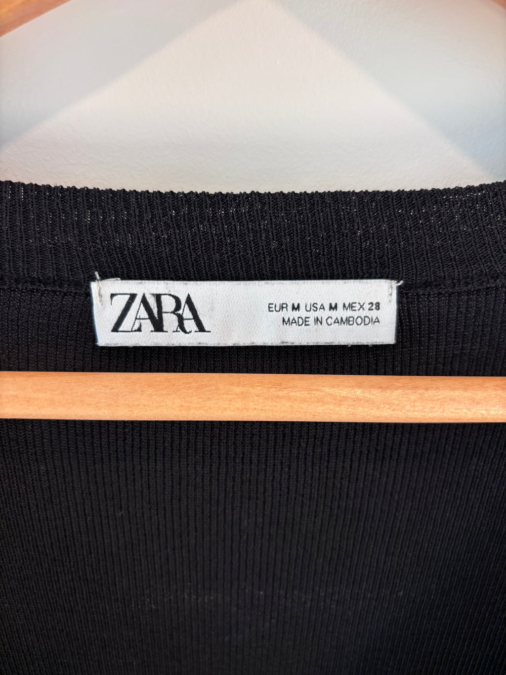 Zara Black Semi-Sheer Fine-Knit Top, M