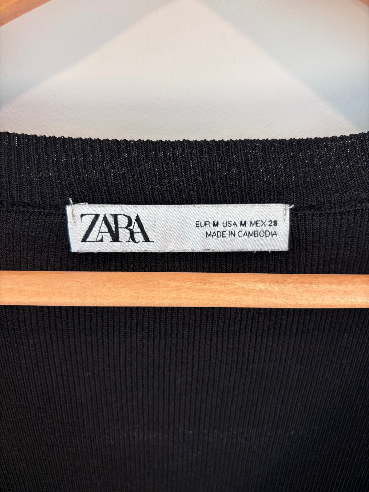 Zara Black Semi-Sheer Fine-Knit Top, M
