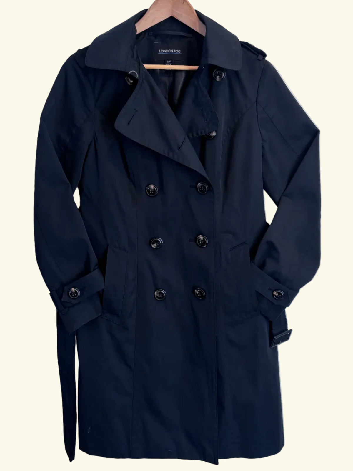 London Fog Black Double-Breasted Trench Coat, S/P