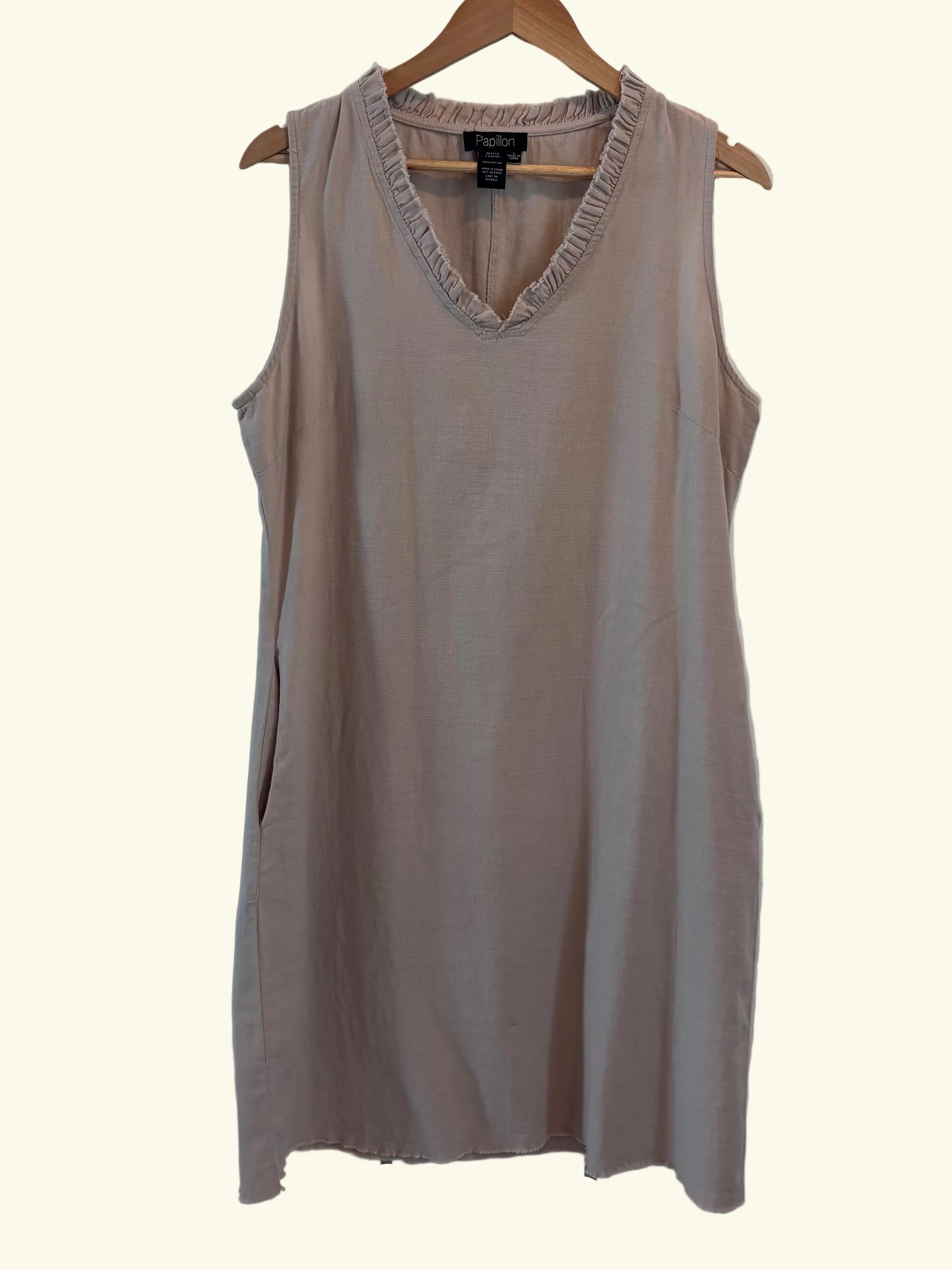 Papillon Taupe Cotton Shift Dress, L