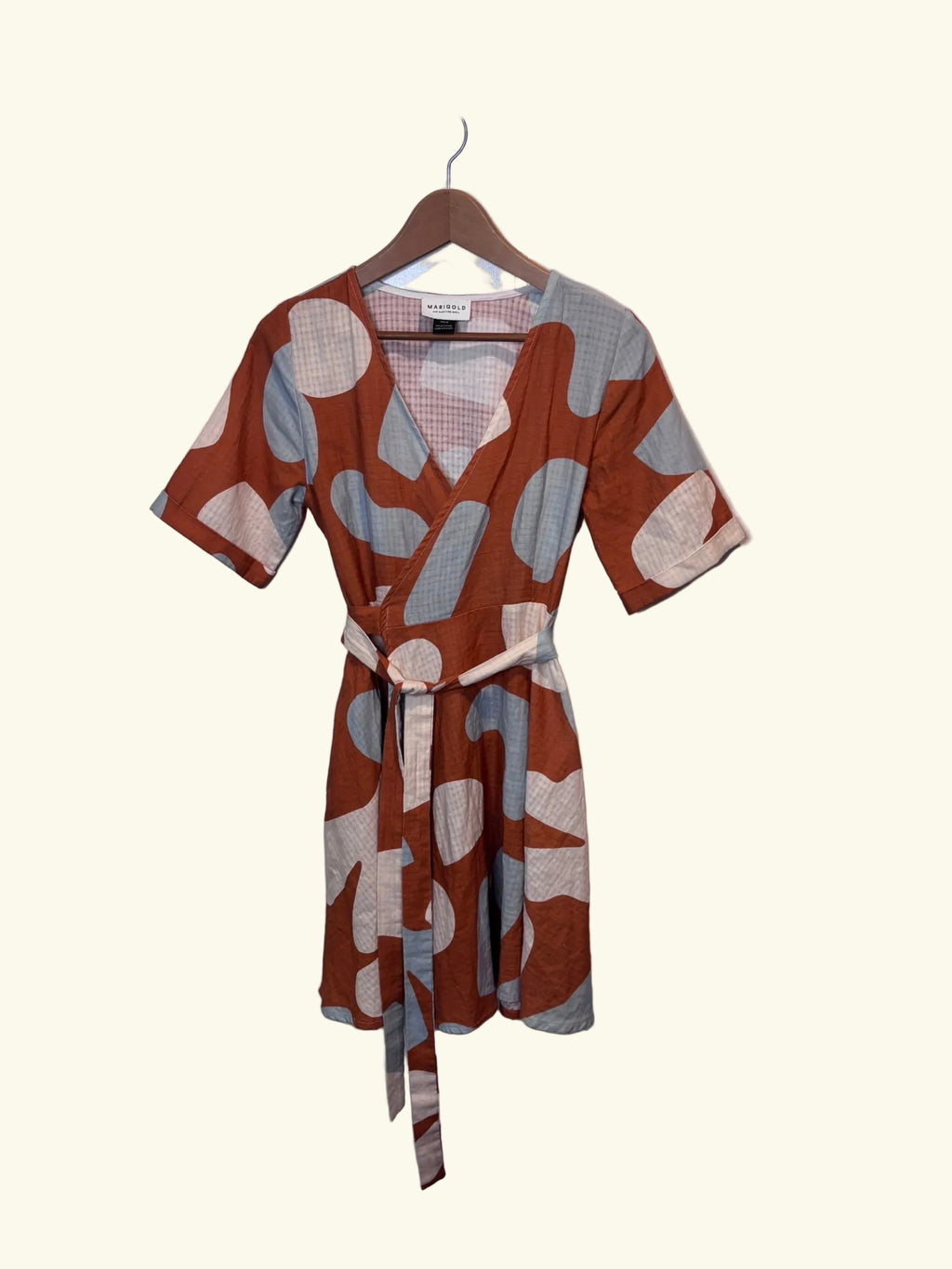 Marigold Rust Abstract-Print Cotton Wrap Dress, TP/XS