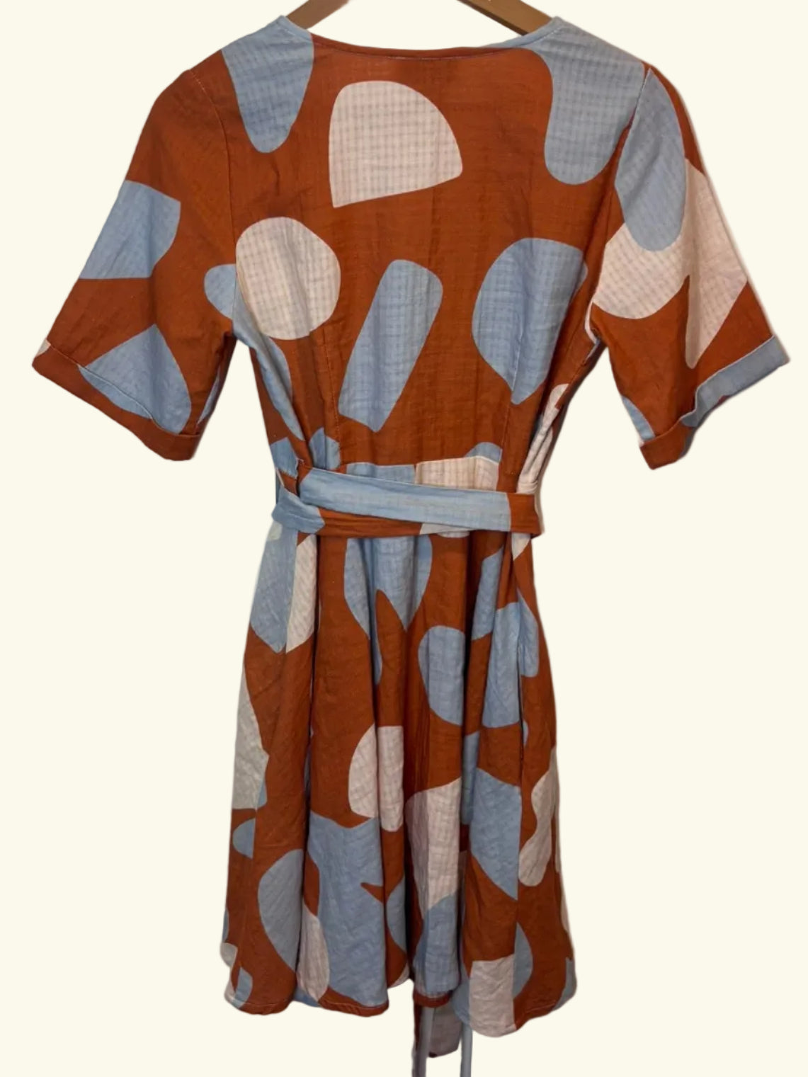 Marigold Rust Abstract-Print Cotton Wrap Dress, TP/XS