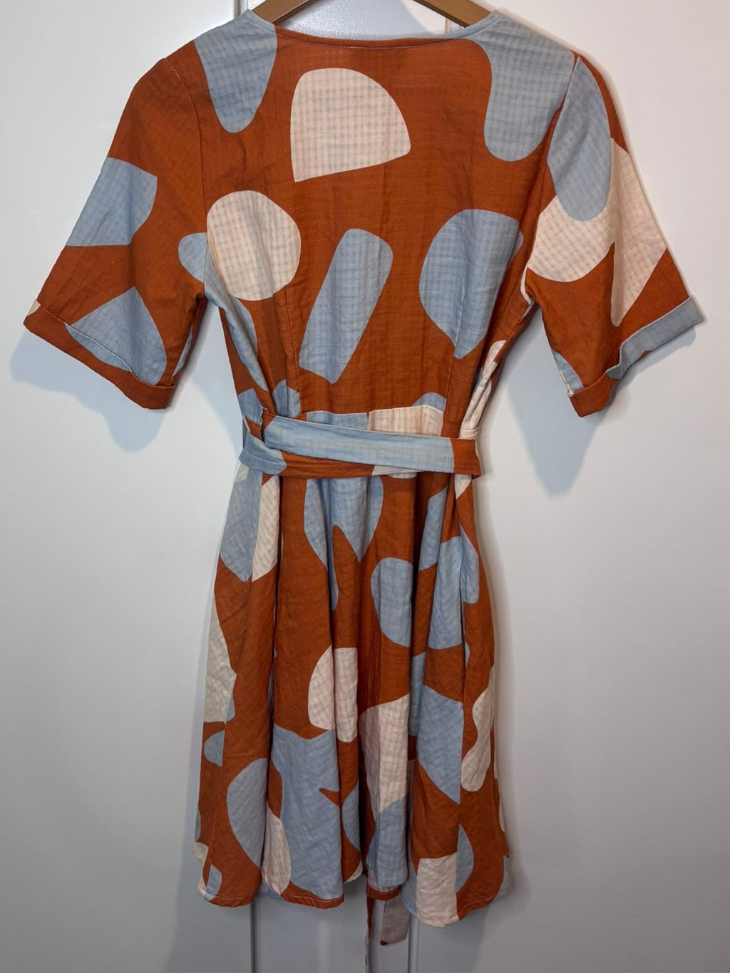 Marigold Rust Abstract-Print Cotton Wrap Dress, TP/XS