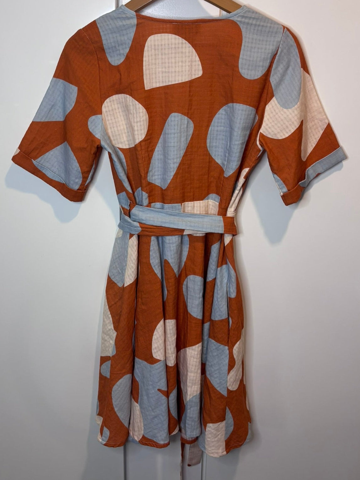 Marigold Rust Abstract-Print Cotton Wrap Dress, TP/XS