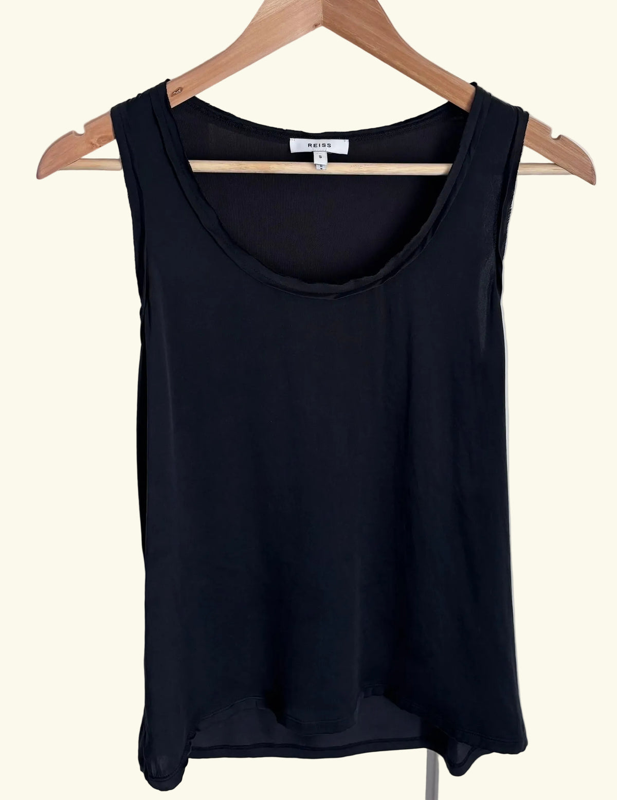 Reiss Ruby Black Silk-Front Cami Top, S