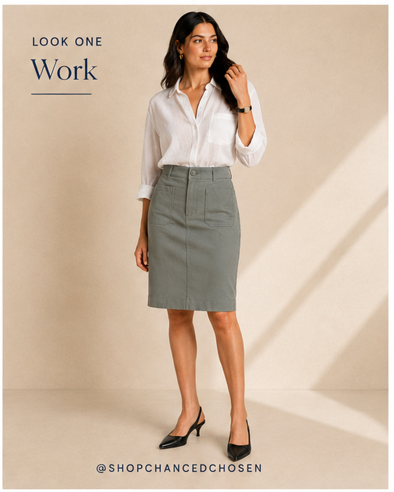 Maeve Olive Stretch Utility Pencil Skirt, S